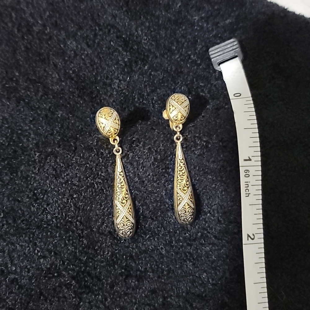 Spanish Damascene Art Clip Earrings - Picture 4 of 5